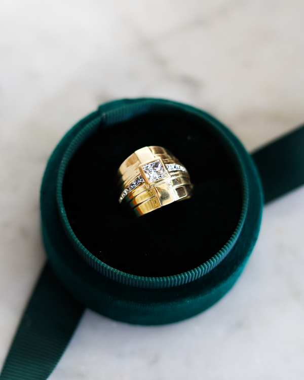 Chunky Gold Ring with Lab Diamond