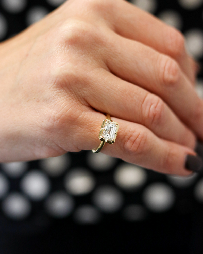 East/West Lab Diamond Emerald Cut Ring