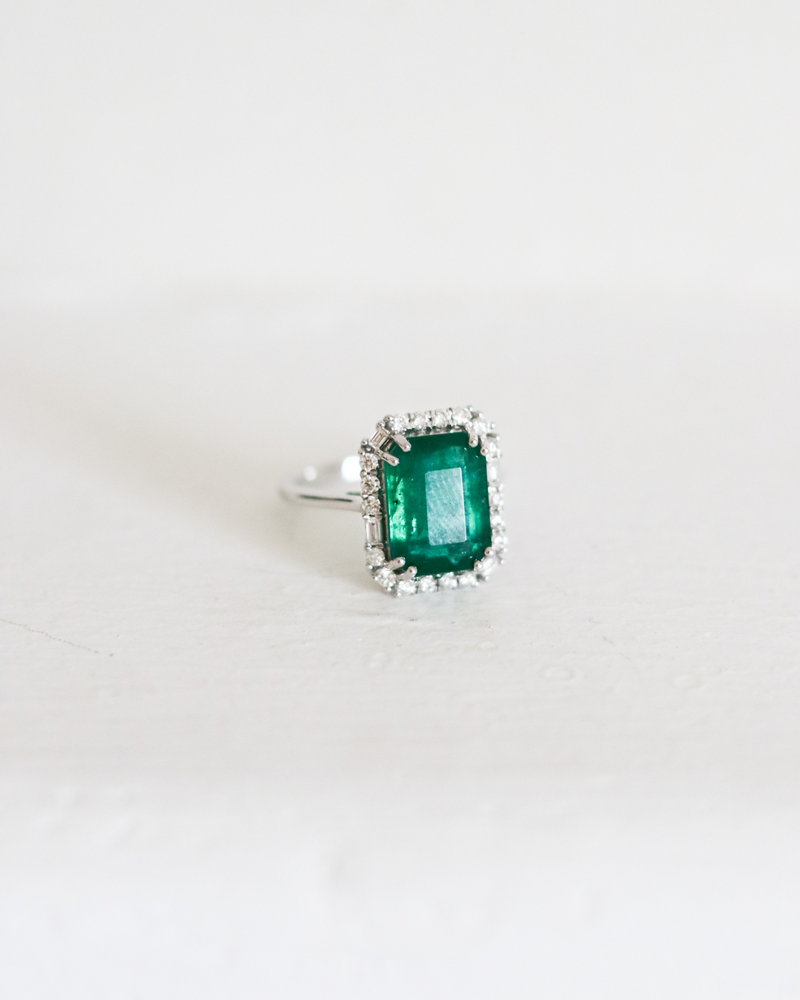 Pre- owned Emerald & Diamond Cluster