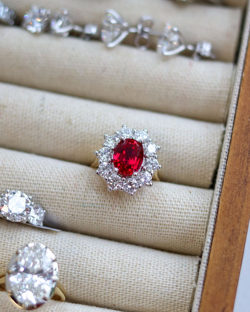 Lab Ruby Diamond Cluster Ring