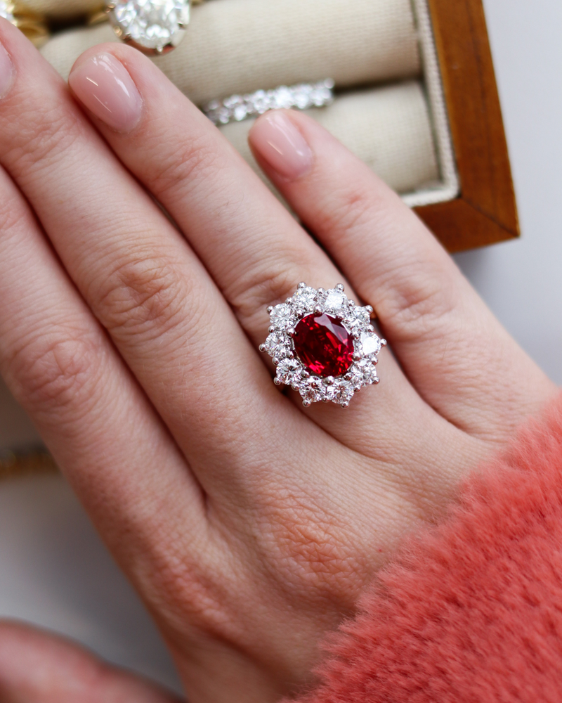 Lab Ruby Diamond Cluster Ring