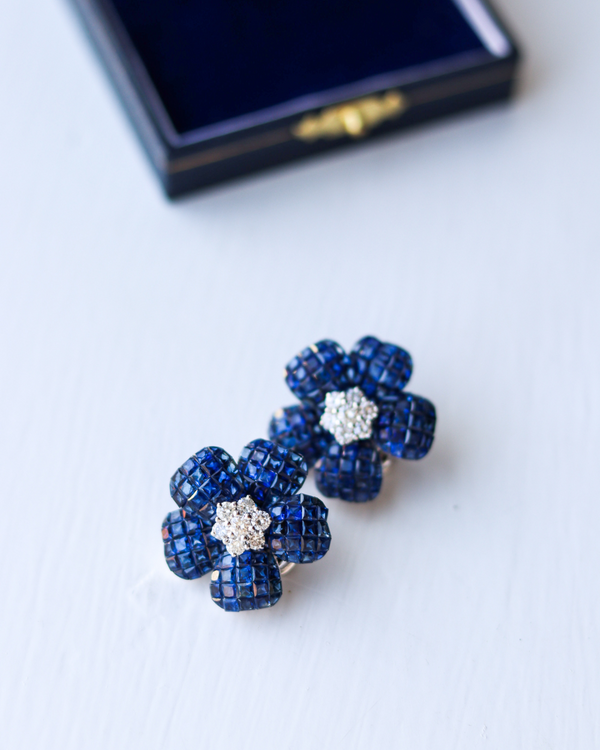 Diamond & Sapphire Flower Earrings