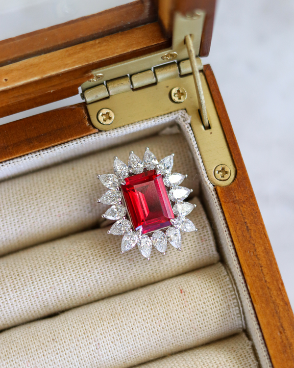 Lab Ruby & Lab Diamond Cluster Ring