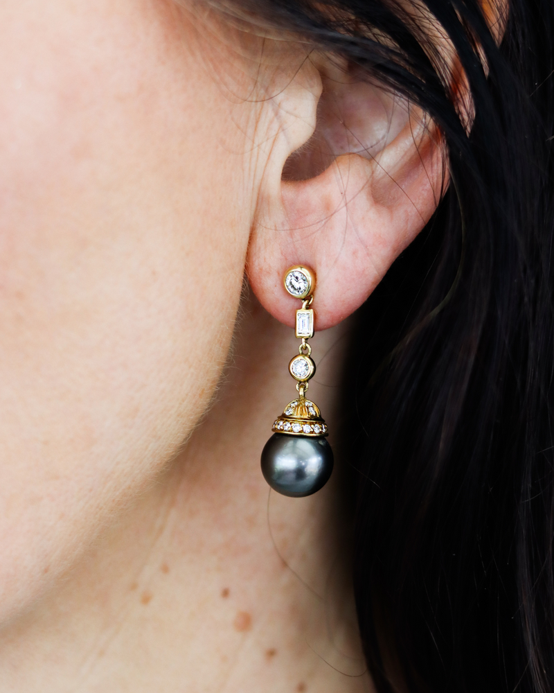 Black Pearl and Diamond Earrings