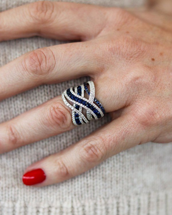 Sapphire & Diamond Crossover Ring