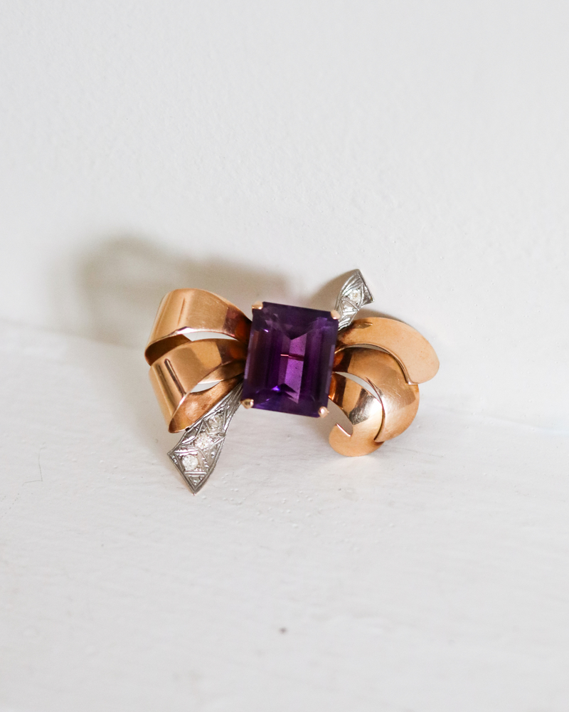 Amethyst & Diamond Bow Brooch