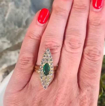 Emerald and Diamond Marquise shape ring