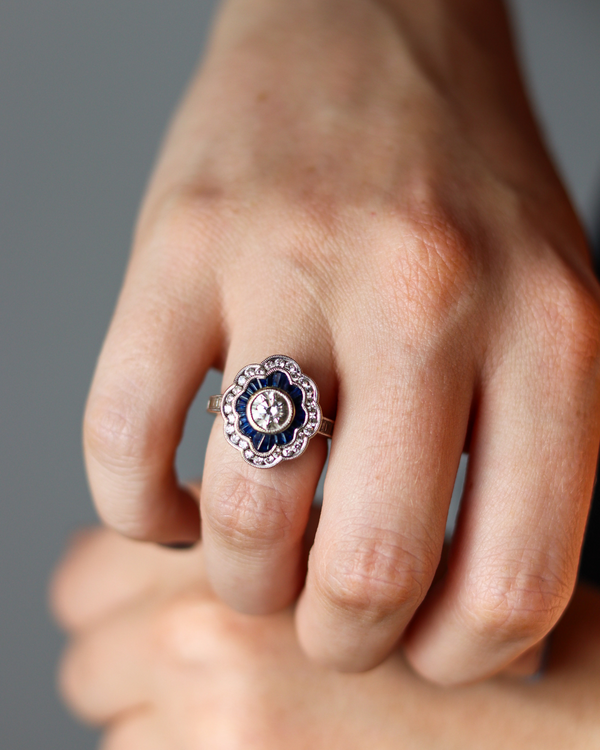 Sapphire & Diamond Flower Ring