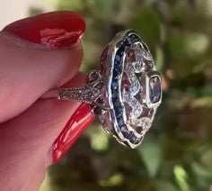 Sapphire & diamond art deco style ring in white gold