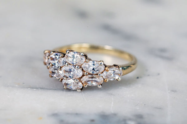 Modern Cluster White Sapphire Ring set in 18ct Gold plate